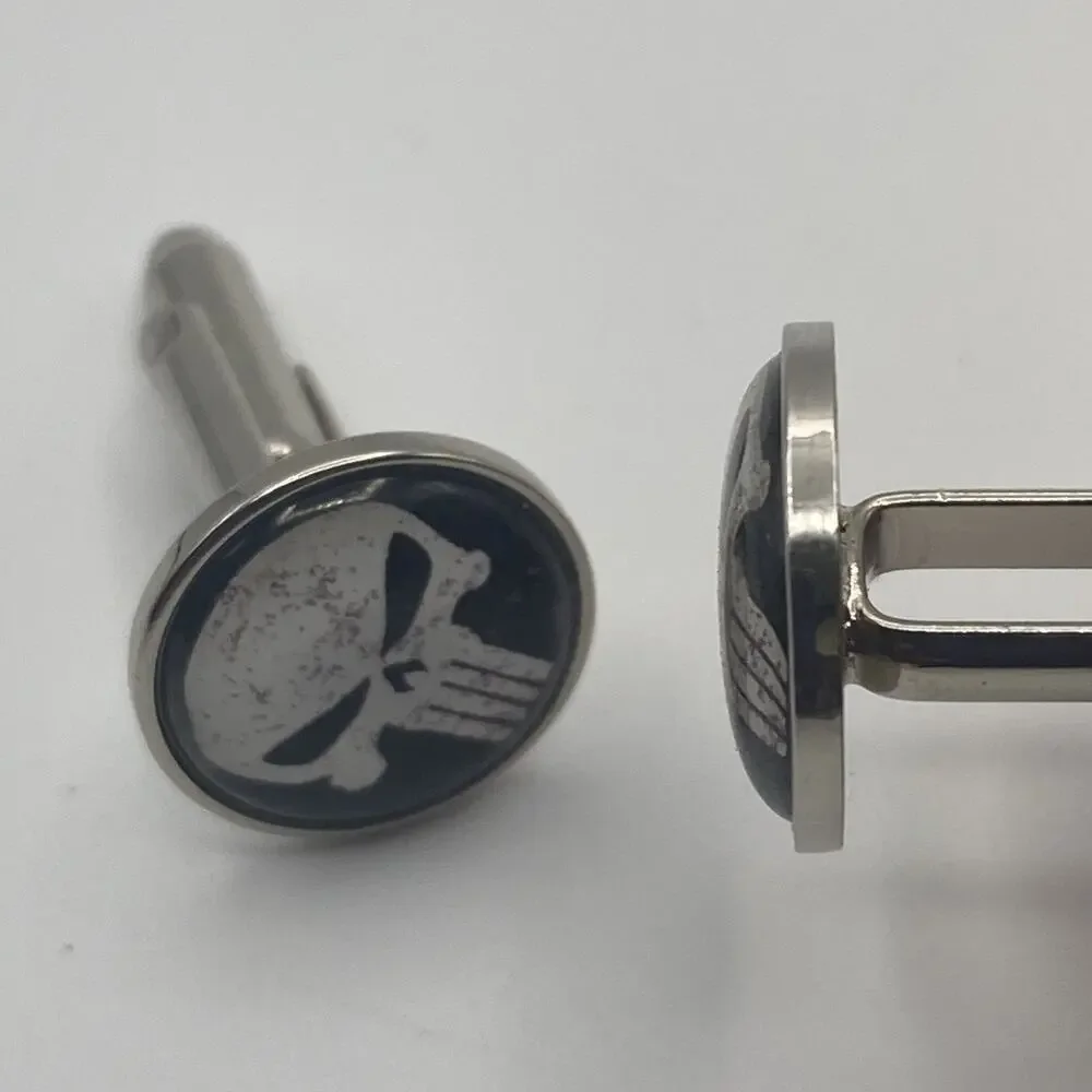 Marvel Comics THE PUNISHER Silvertone / Black Cuff Link Cufflinks Gothic Skull